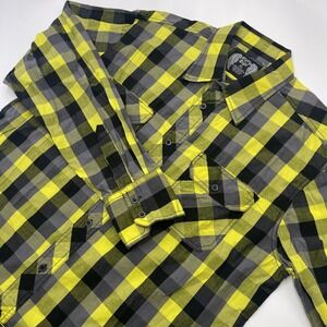 Eighty Eight Button Down Shirt Mens X Large Yellow Black Gray Checked Pockets LS